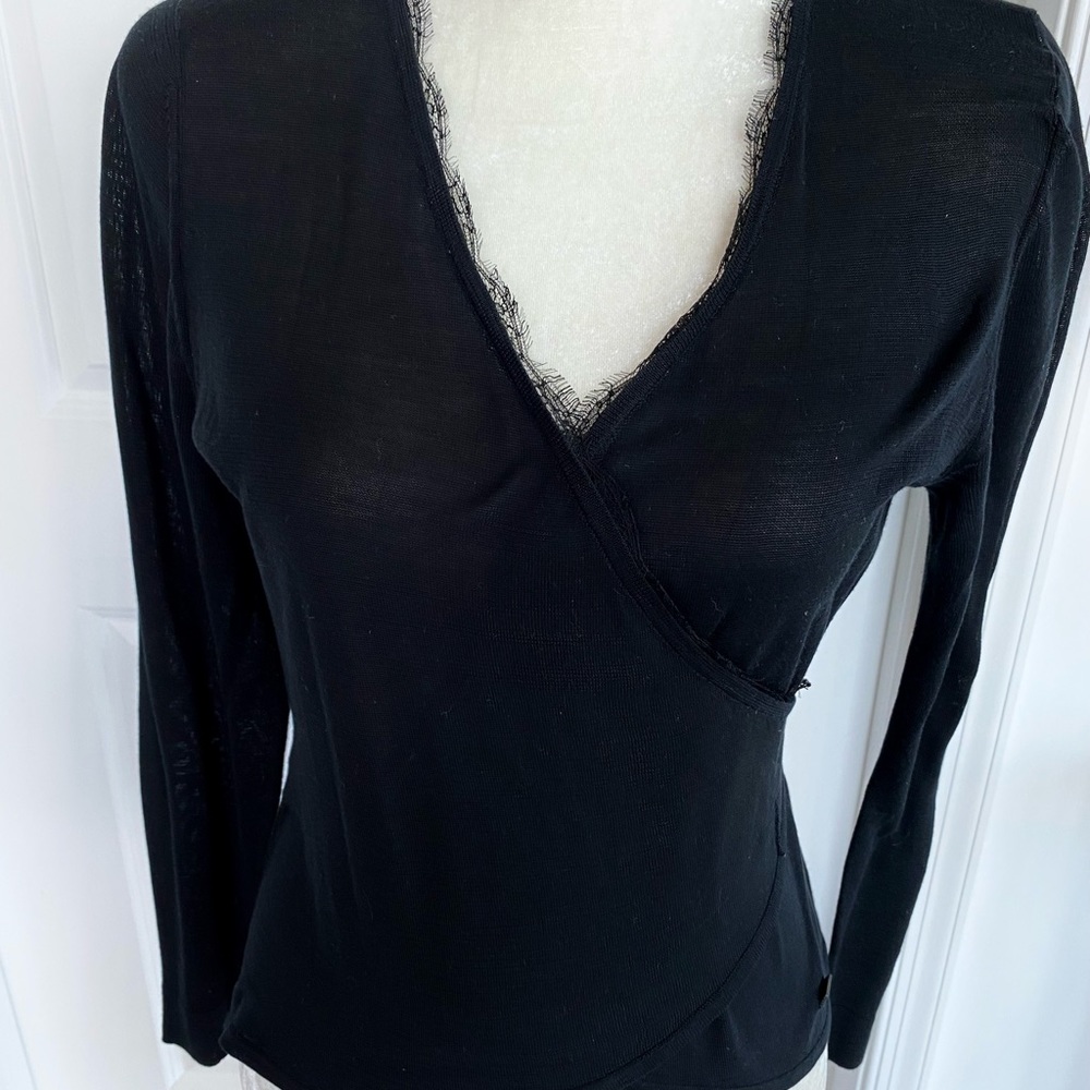 Carolina Herrera. CH Black wrap long sleeve Silk Top XL